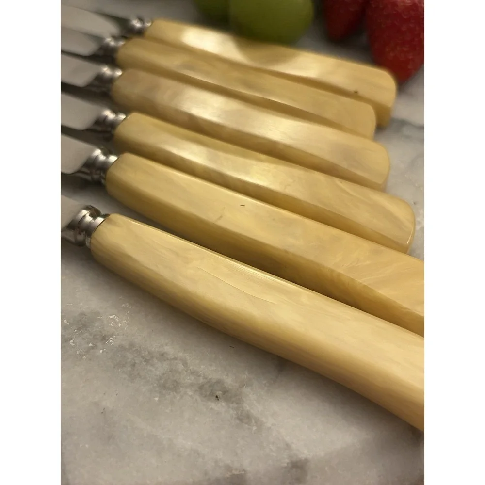 Vintage Robeson Steak Knives Cream Butter Swirl Handles Set Of 5